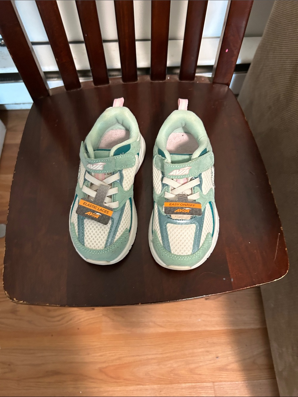 Avia Mint Green and White Kids Sneakers with Easy On/Off Strap